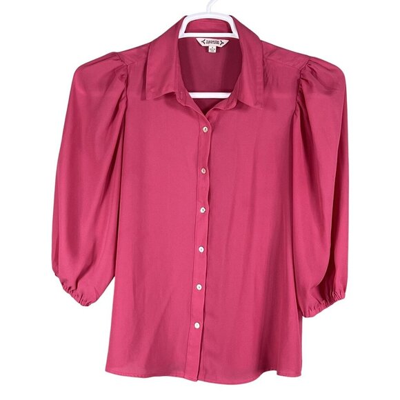 Nanette Lepore Womens S Pink Button Up Blouse 3/4 Balloon Puff Sleeves Office - Picture 3 of 13